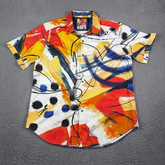 Robert Graham Shirt Mens L Multicolor Abstract Japanese Art Floral Dragon Accent - Picture 2 of 8